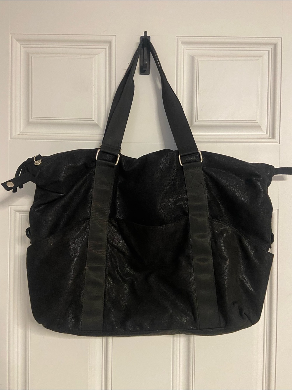 Black Metallic Faux Suede TRAVEL GYM OVERNIGHT WEEKENDER Tote Bag